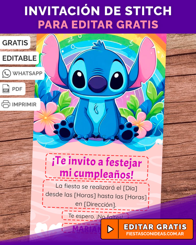 Invitaciones de Stitch gratis