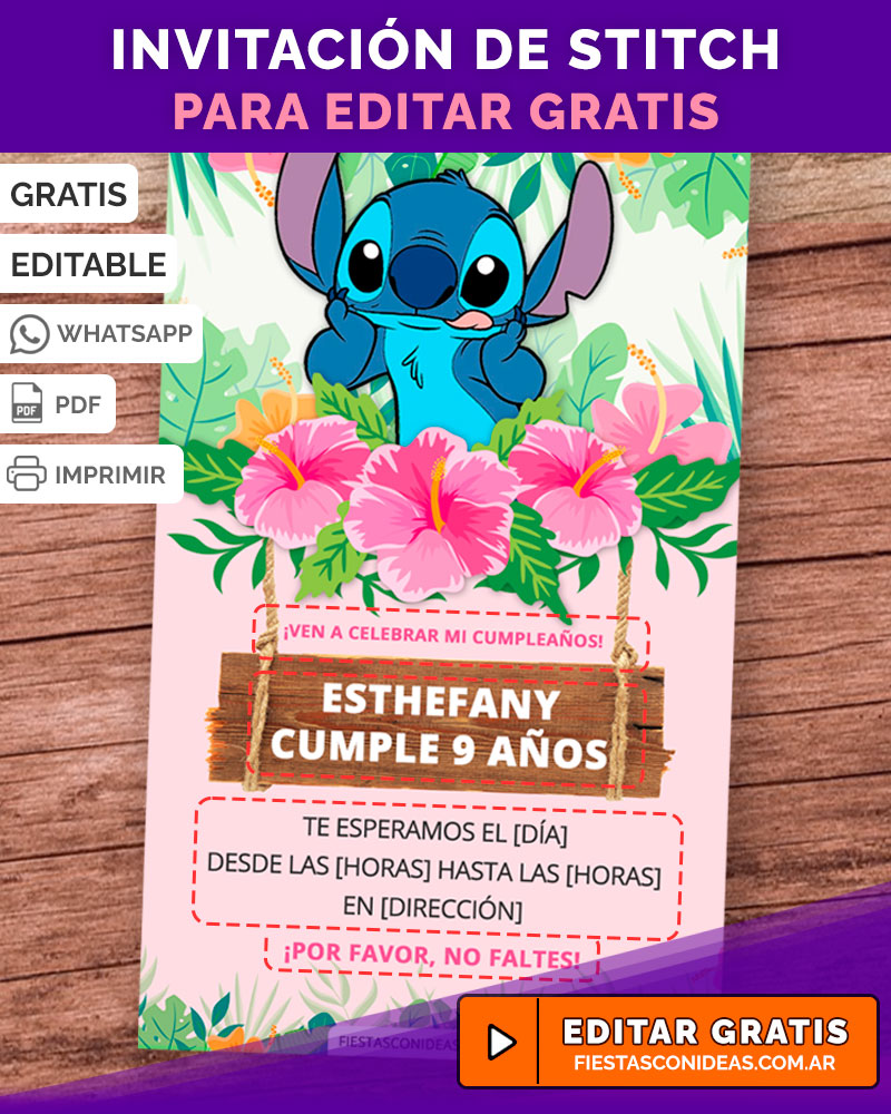 Invitaciones de Stitch gratis