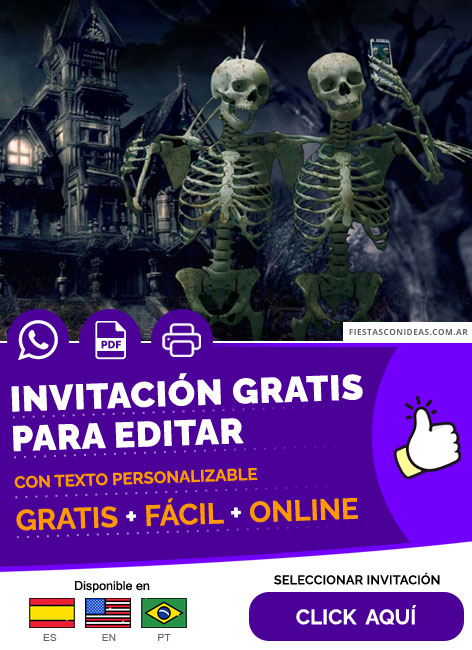 Invitación De Halloween Para Adultos Pareja De Esqueletos Gratis Para Editar, Imprimir, PDF o Whatsapp