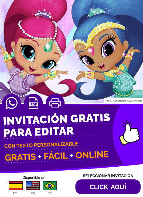 Invitación De Shimmer Y Shine Fiesta Sorpresa Gratis Para Editar, Imprimir, PDF o Whatsapp