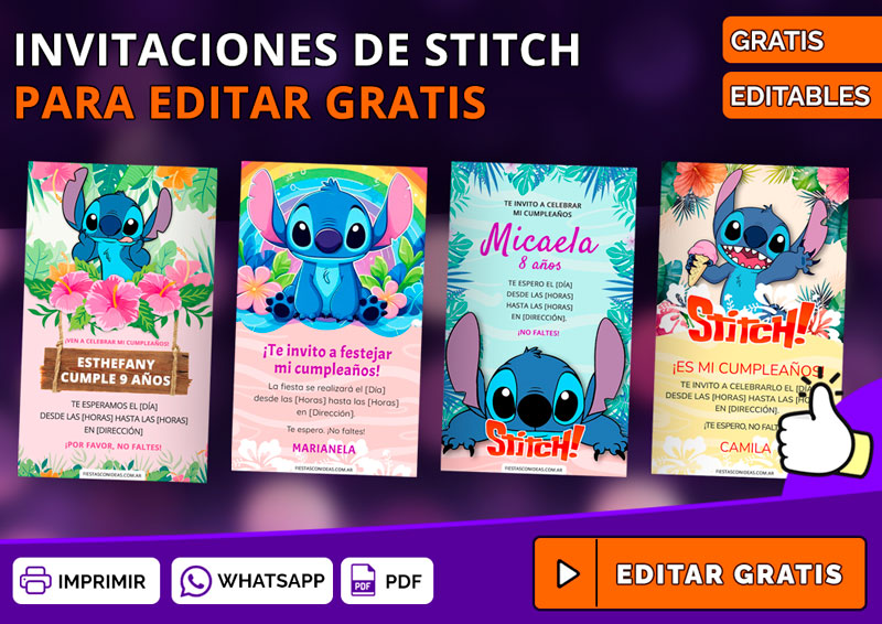 Invitaciones de Cumpleaños de Stitch gratis para personaliar online