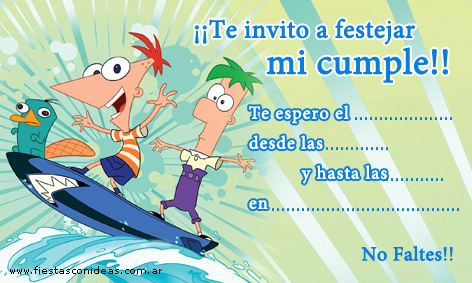 Phineas  Ferb Birthday Party on Invitacion De Cumplea  Os De Phineas And Ferb