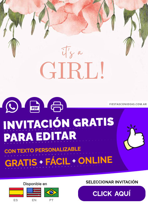 Invitación Baby Shower Estilo Floral Es Una Niña Gratis Para Editar, Imprimir, PDF o Whatsapp