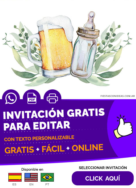 Invitación Baby Shower Temática Cerveza Y Mamaderas Gratis Para Editar, Imprimir, PDF o Whatsapp