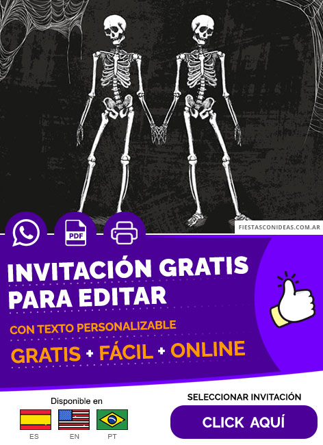 Invitación Boda De Halloween Esqueletos Novia Y Novio Gratis Para Editar, Imprimir, PDF o Whatsapp