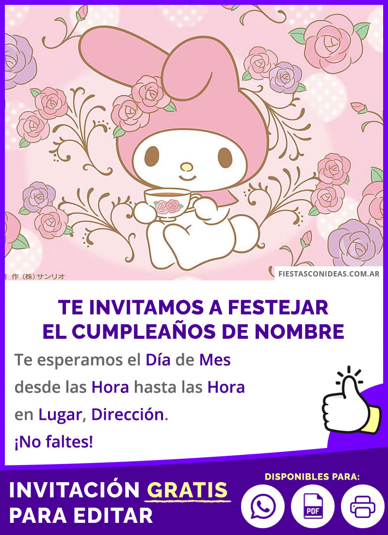 Invitación De Cumpleaños My Melody Fondo De Rosas Gratis Para Editar, Imprimir, PDF o Whatsapp