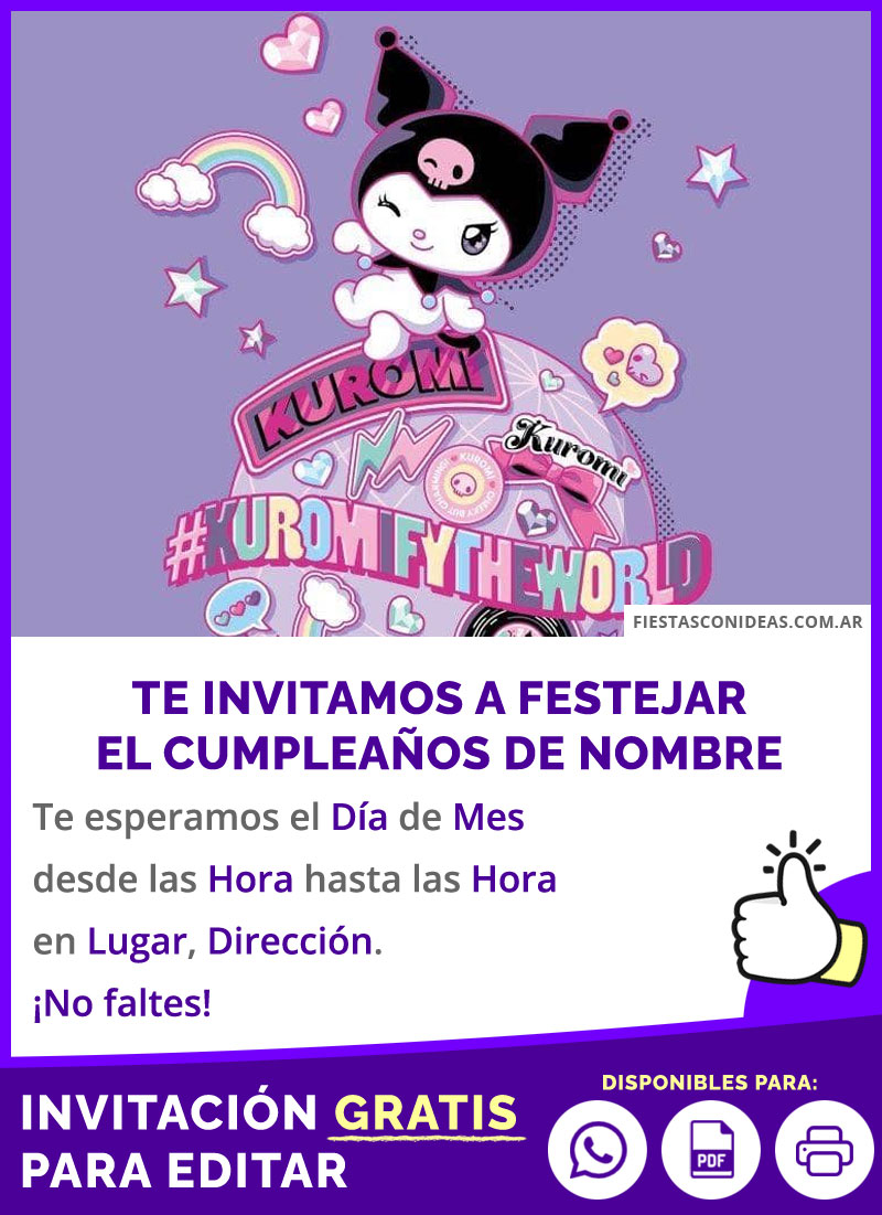 Invitación De Kuromi Fiesta Mundo Kuromify Gratis Para Editar, Imprimir, PDF o Whatsapp