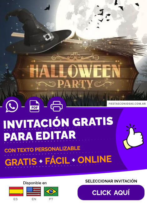 Invitación Fiesta Halloween Cartel Sombrero De Bruja Luna Llena Gratis Para Editar, Imprimir, PDF o Whatsapp