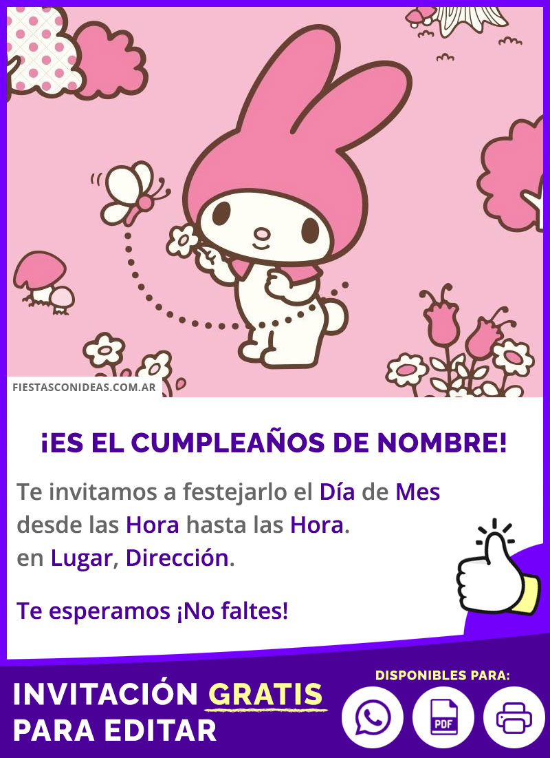 Invitación Fiesta Infantil My Melody Con Mariposas Y Flores Gratis Para Editar, Imprimir, PDF o Whatsapp