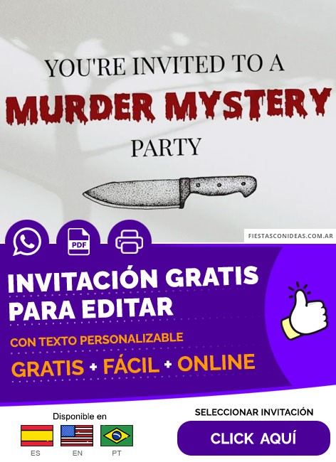 Invitación Fiesta Misterio Y Asesinato Cuchillo Y Sangre Gratis Para Editar, Imprimir, PDF o Whatsapp