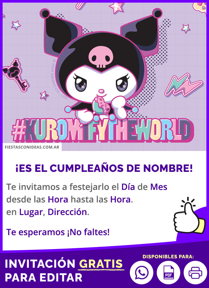 Invitación Para Fiesta De Chicas Kuromify The World Gratis Para Editar, Imprimir, PDF o Whatsapp