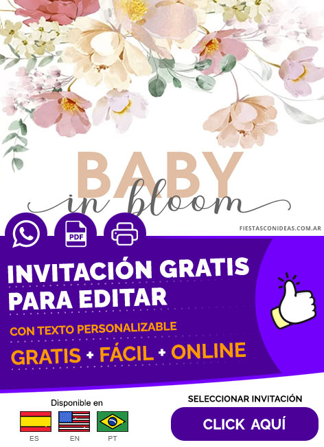 Invitación Temática De Baby In Bloom Floral Pastel Para Baby Shower Para Nena Gratis Para Editar, Imprimir, PDF o Whatsapp