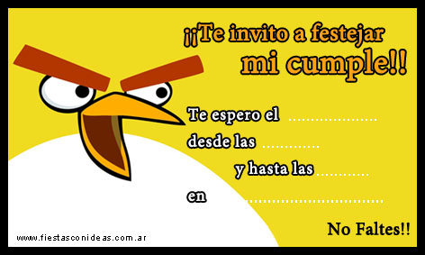 Tarjeta de cumpleaños de Angry Birds amarillo para imprimir gratis