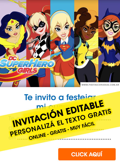 Invitaciones de Harley Quinn, Wonder Woman, Supergirl, Batgirl