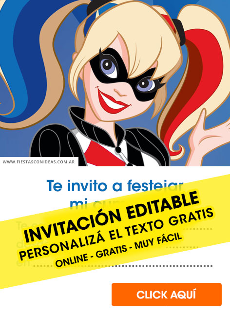 Invitaciones de Harley Quinn, Wonder Woman, Supergirl, Batgirl