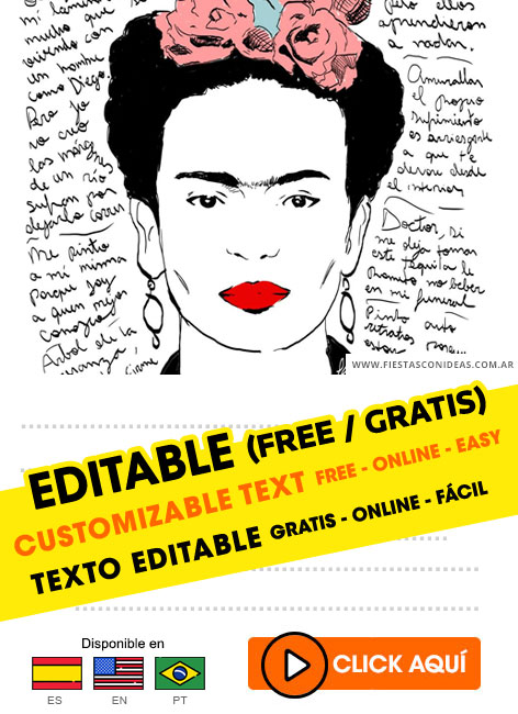 Tarjeta de cumpleaños de temática Frida Kahlo infantil