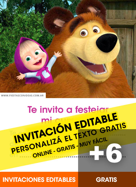 +[6] INVITACIONES de MASHA Y EL OSO GRATIS, para editar online e imprimir!!