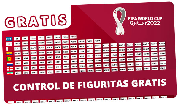 Tabla de control de Cromos o figuritas del Mundial Qatar 2022 en formato PDF para imprimir GRATIS!!