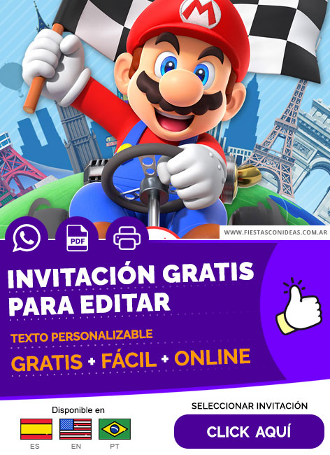 Invitación Cumpleaños Mario Bros Kart Gratis Para Editar, Imprimir, PDF o Whatsapp