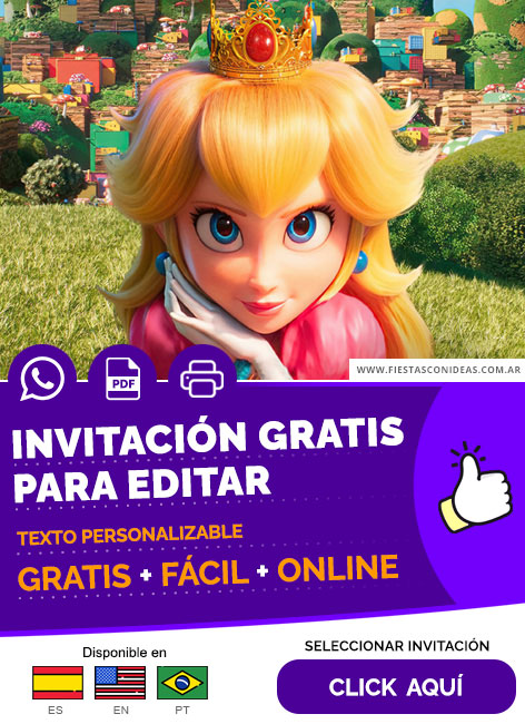 Invitación de Cumpleaños De Princesa Peach Película De Mario Bros Gratis Para Editar, Imprimir, PDF o Whatsapp