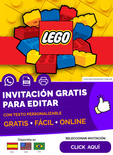 Invitación De Cumpleaños Para Niños Con Bloques Lego Gratis Para Editar, Imprimir, PDF o Whatsapp