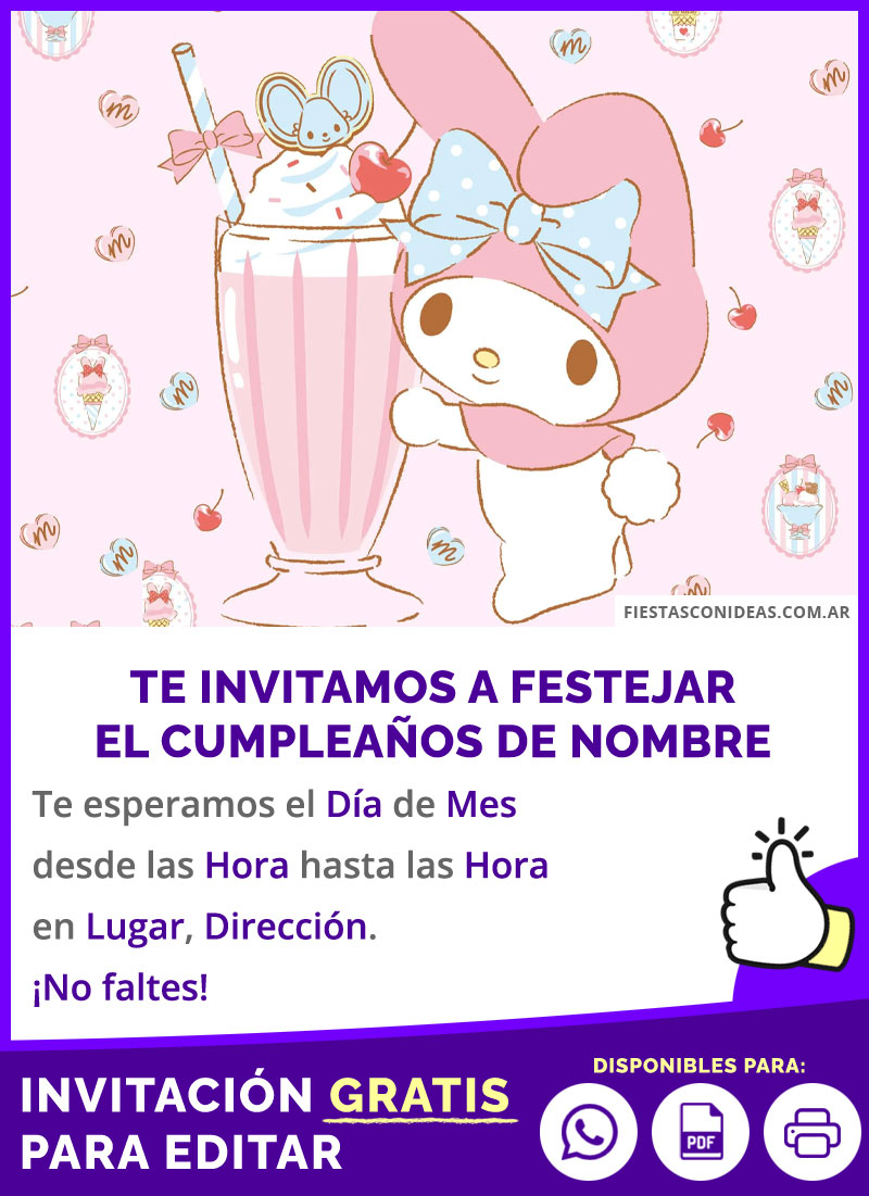 Invitación De Cumpleaños Temático My Melody Rosa Y Celeste Gratis Para Editar, Imprimir, PDF o Whatsapp