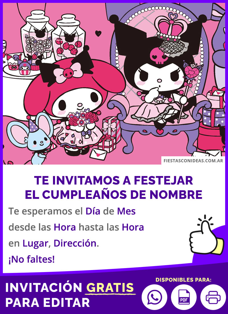 Invitación De Kuromi Y My Melody Fiesta Halloween Gratis Para Editar, Imprimir, PDF o Whatsapp
