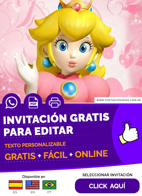 Invitación Fiesta De Cumpleaños Princesa Peach Gratis Para Editar, Imprimir, PDF o Whatsapp
