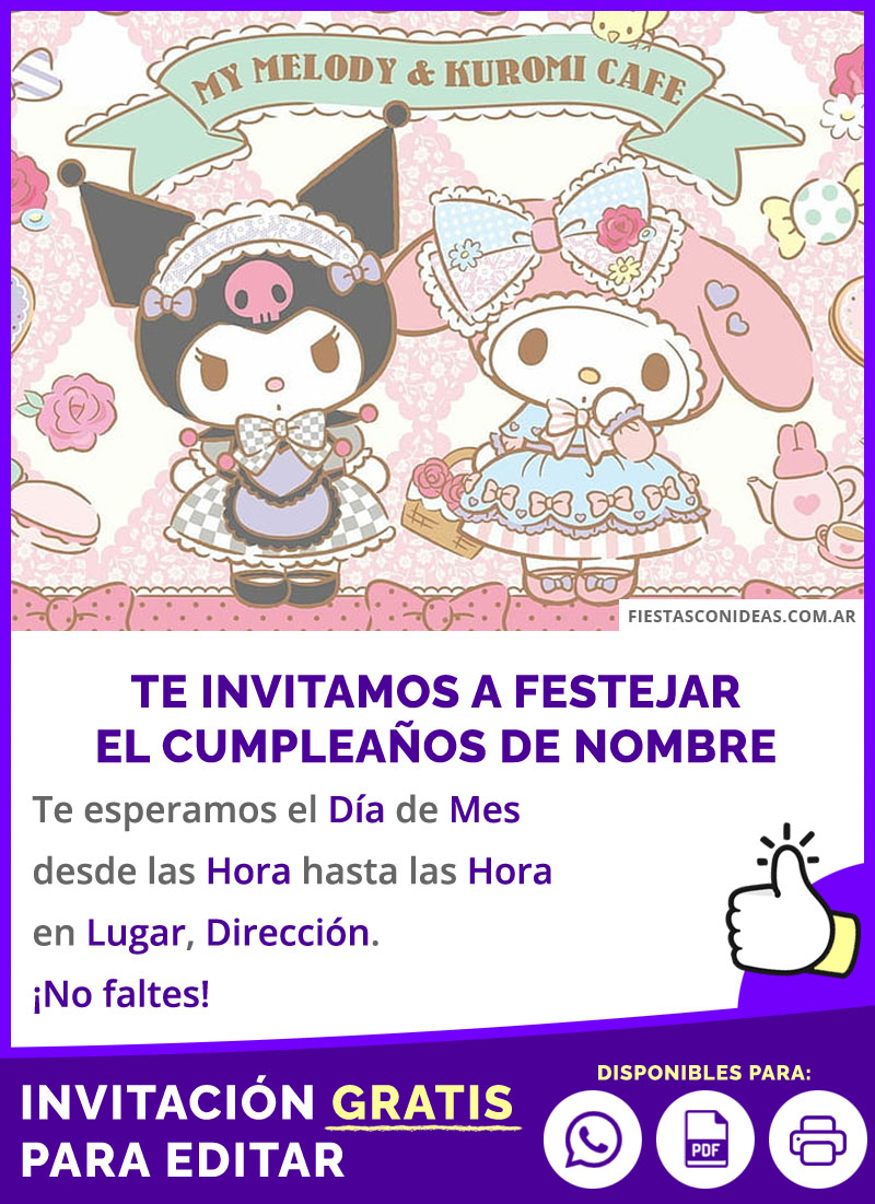 Invitación Fiesta Temática De Kuromi Y My Melody Vintage Gratis Para Editar, Imprimir, PDF o Whatsapp