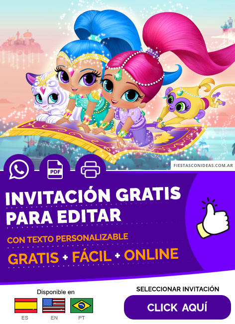 Invitación Fiesta Temática De Shimmer Y Shine Alfombra Magica Gratis Para Editar, Imprimir, PDF o Whatsapp