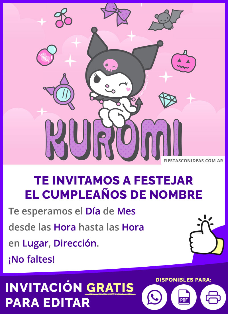 Invitación Para Fiesta Sorpresa De Kuromi Gratis Para Editar, Imprimir, PDF o Whatsapp