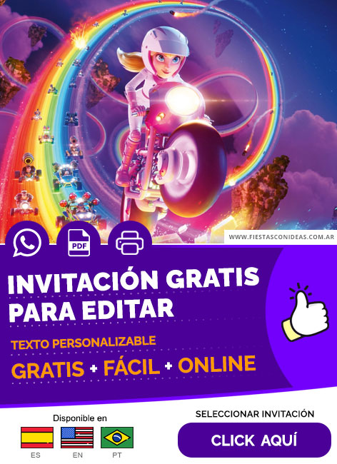 Invitación De Princesa Peach En Moto Hipersónica Gratis Para Editar, Imprimir, PDF o Whatsapp