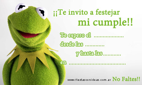 Tarjeta de cumpleaños de los muppets (Rana Rene, Kermit) para imprimir
