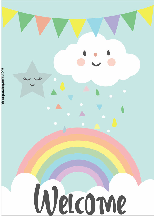 Rainbow Hearts Rain of love Welcome Sign Poster