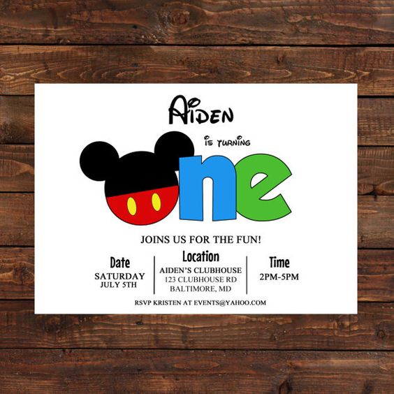 Mickey Mouse 1st birthday invitations