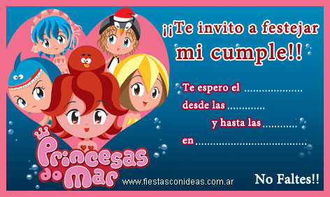 Tarjeta de cumpleaños de Princesas del Mar para imprimir