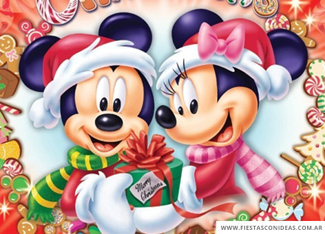 Invitacion de cumpleaños de Mickey Minnie en Navidad