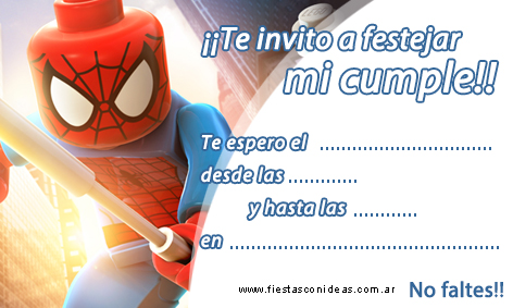 Invitacion de cumpleaños de hombre-arania-spiderman-lego