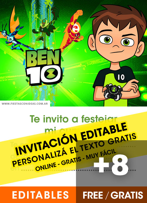 [+8] Free BEN 10 birthday invitations for edit, customize, print or send via Whatsapp