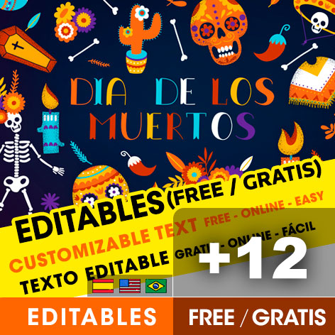 [+12] Free DAY OF THE DEAD birthday invitations for edit, customize, print or send via Whatsapp