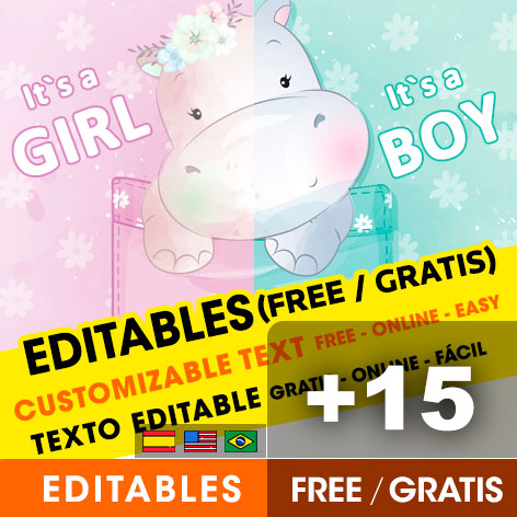 [+15] Free HIPPO BABYSHOWER birthday invitations for edit, customize, print or send via Whatsapp