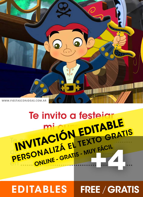 [+4] Free JAKE AND THE NEVER LAND PIRATES birthday invitations for edit, customize, print or send via Whatsapp