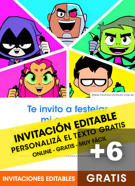 [+6] Free TEEN TITANS GO birthday invitations for edit, customize, print or send via Whatsapp