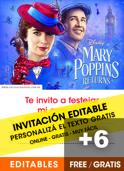 [+6] Free MARY POPPINS birthday invitations for edit, customize, print or send via Whatsapp
