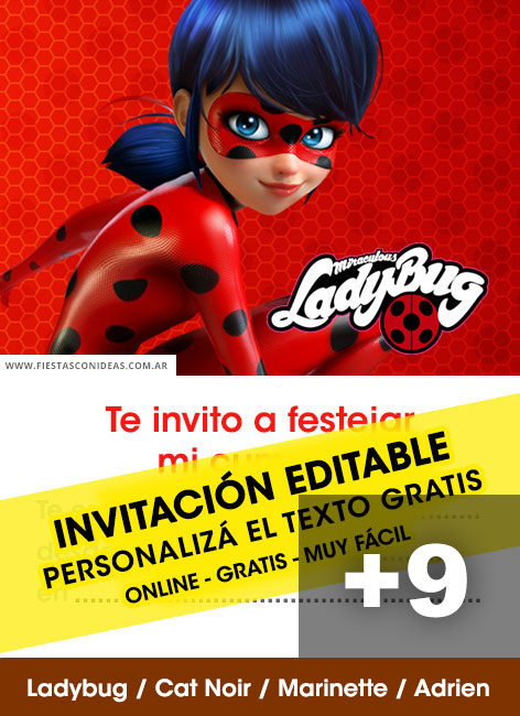 Invitaciones editables de Miraculous Ladybug