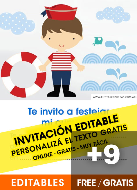 [+9] Free NAUTICAL / SAILOR birthday invitations for edit, customize, print or send via Whatsapp