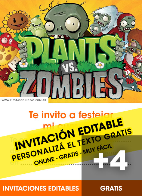 [+4] Free 	 PLANTS VS ZOMBIES birthday invitations for edit, customize, print or send via Whatsapp