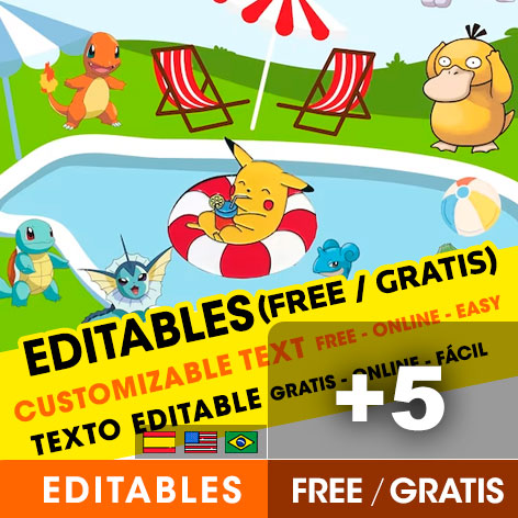 5 Convites de aniversário Festa na piscina do Pokemon para editar grátis (WhatsApp e Imprimir)