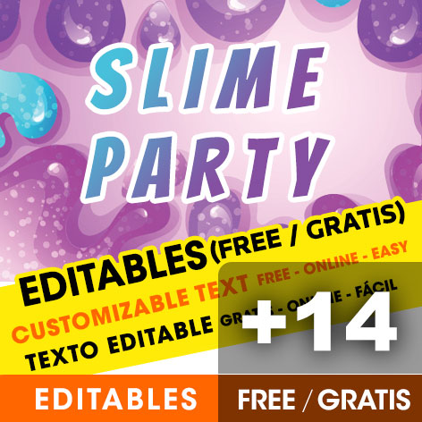 [+15] Free SLIME PARTY birthday invitations for edit, customize, print or send via Whatsapp