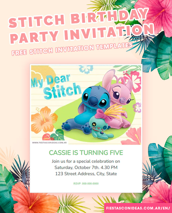 Stitch Birthday Party Invitation Templates for Free
